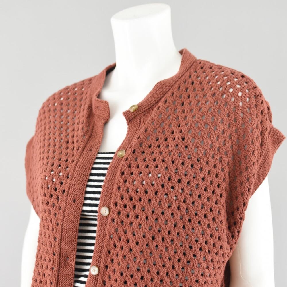 Loft Crochet Short Sleeve Brown Cardigan Women's Medium - Picture 8 of 13